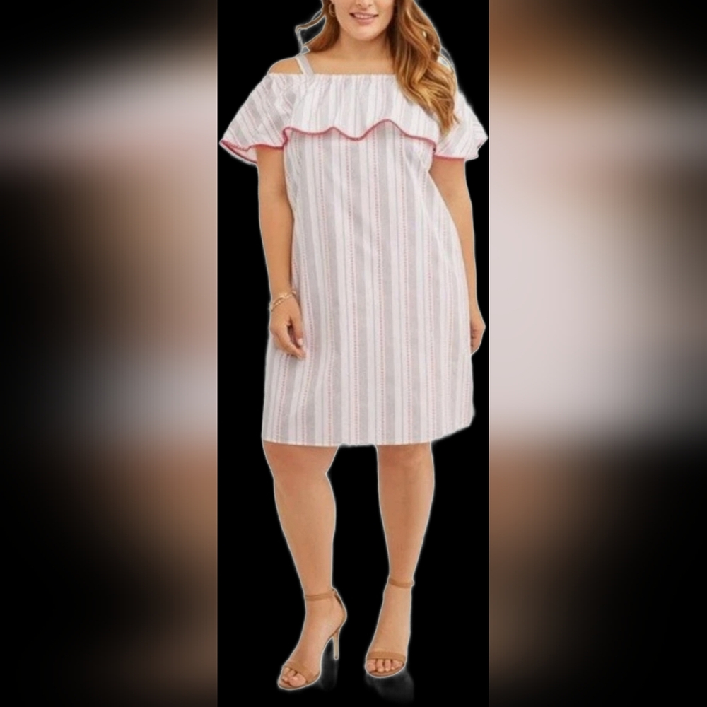 Terra Sky Women's 100% Cotton Off-Shoulder Striped Dress 1X/16-18